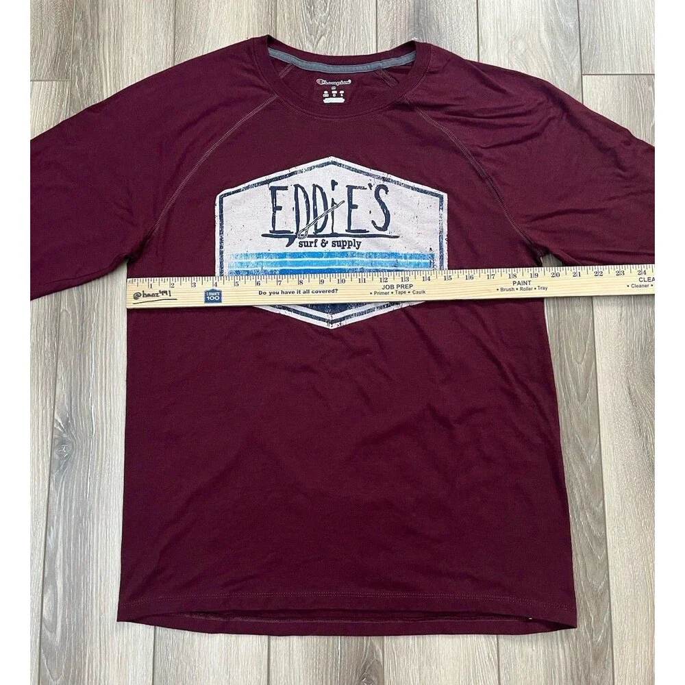 Champion Long Sleeve Eddie’s Surf & Supply Crewneck Shirt Mens Sz Medium - Picture 9 of 9